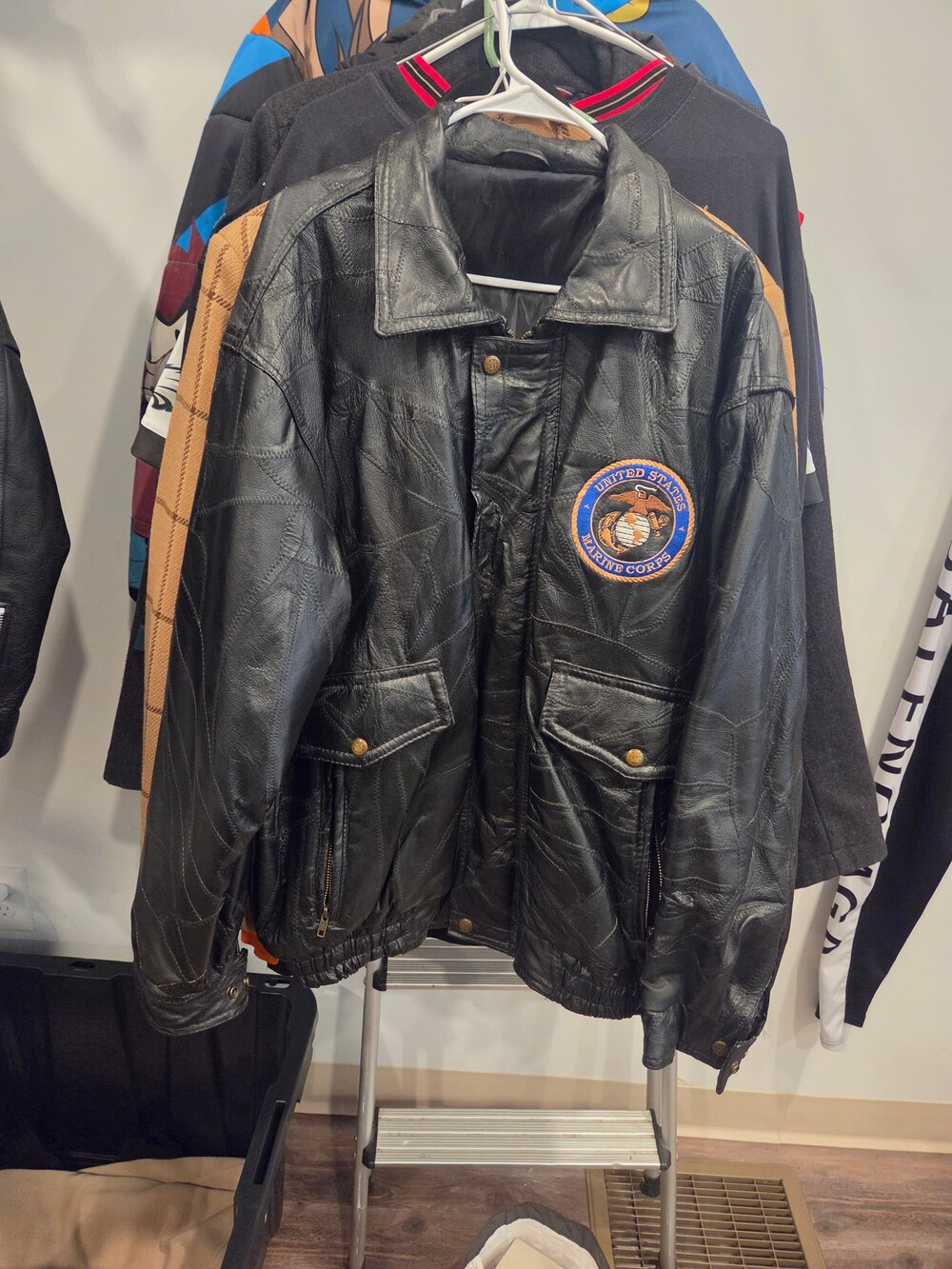 United States Marine Corps Black Leather Patch Jacket